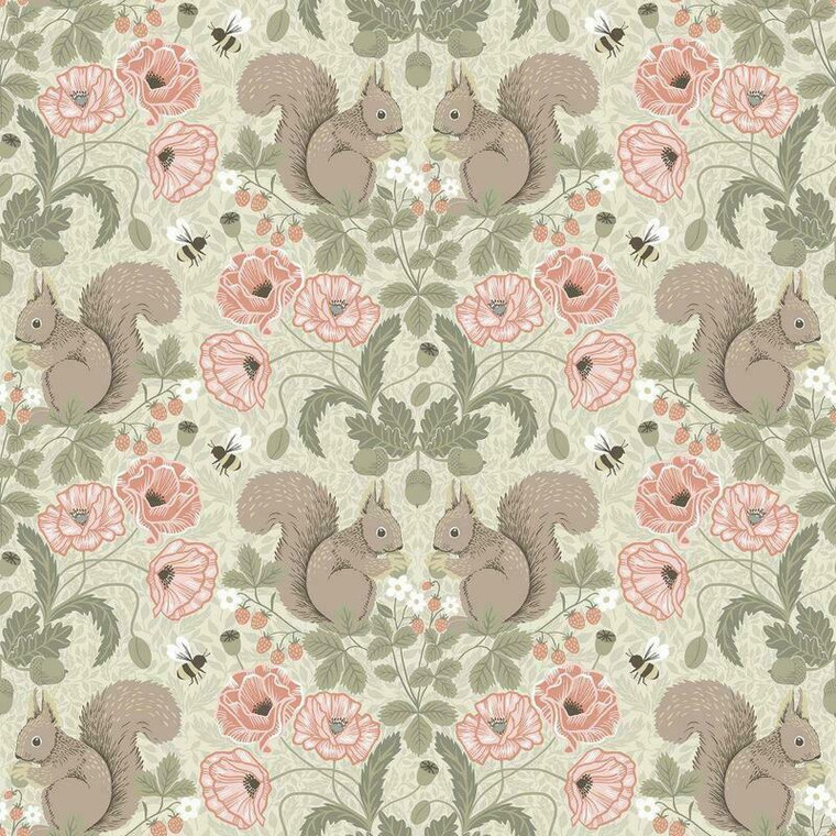 44120 - Apelviken2 Squirrels Floral Green Galerie Wallpaper