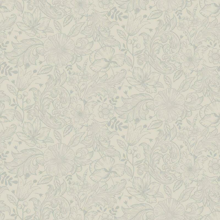 S13125 - Sommarang Floral Sketch Outline White Galerie Wallpaper