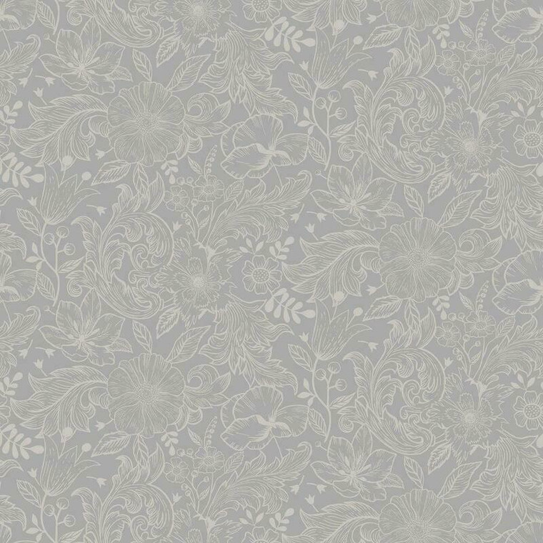 S13126 - Sommarang Floral Sketch Outline Grey Galerie Wallpaper