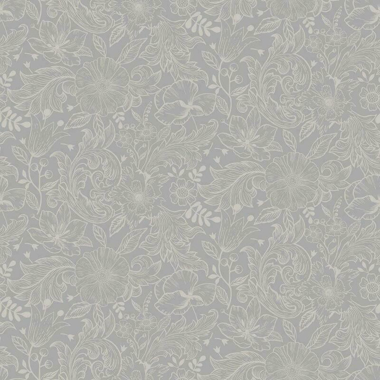 Galerie S13126 - Sommarang Floral Sketch Outline Grey Galerie Wallpaper roll - luxury design for UK feature walls
