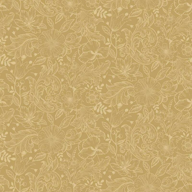 S13127 - Sommarang Floral Sketch Outline Ochre Galerie Wallpaper