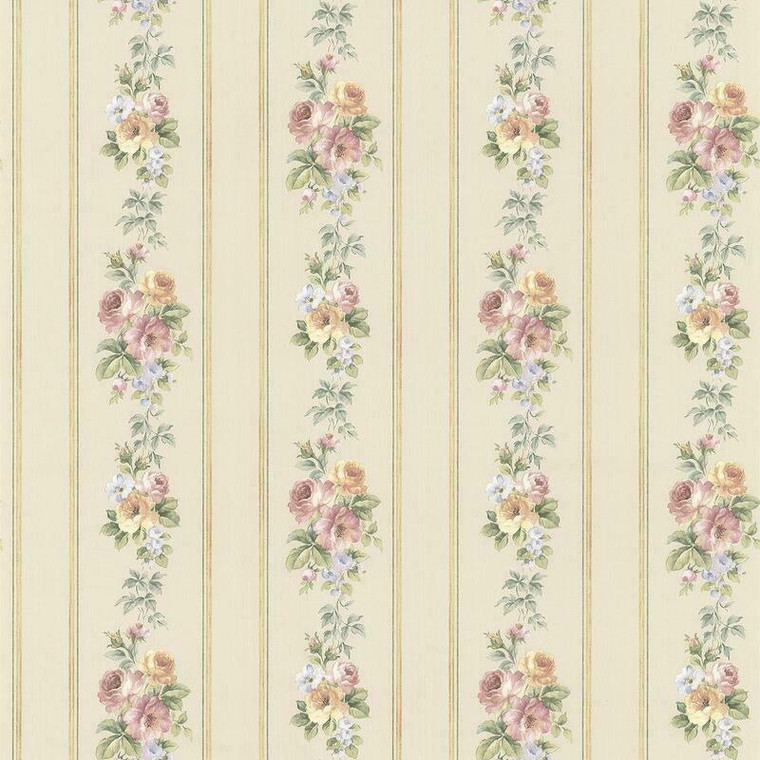 CN24640 - Rose Garden Trailing Roses Striped Beige Galerie Wallpaper