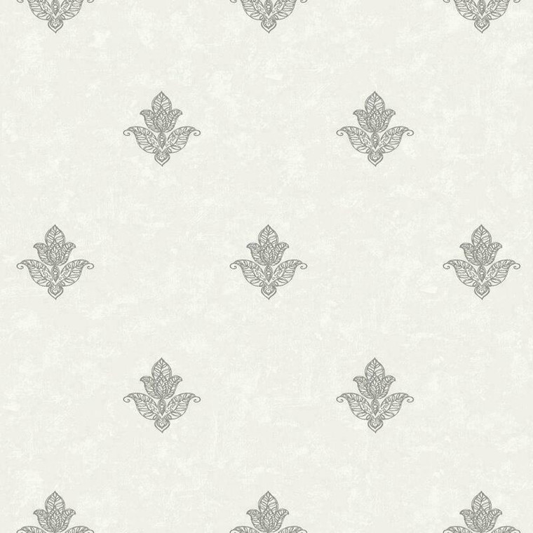 Galerie 7012 - Emporium Mehndi Motif Cream and Silver Galerie Wallpaper roll - luxury design for UK feature walls