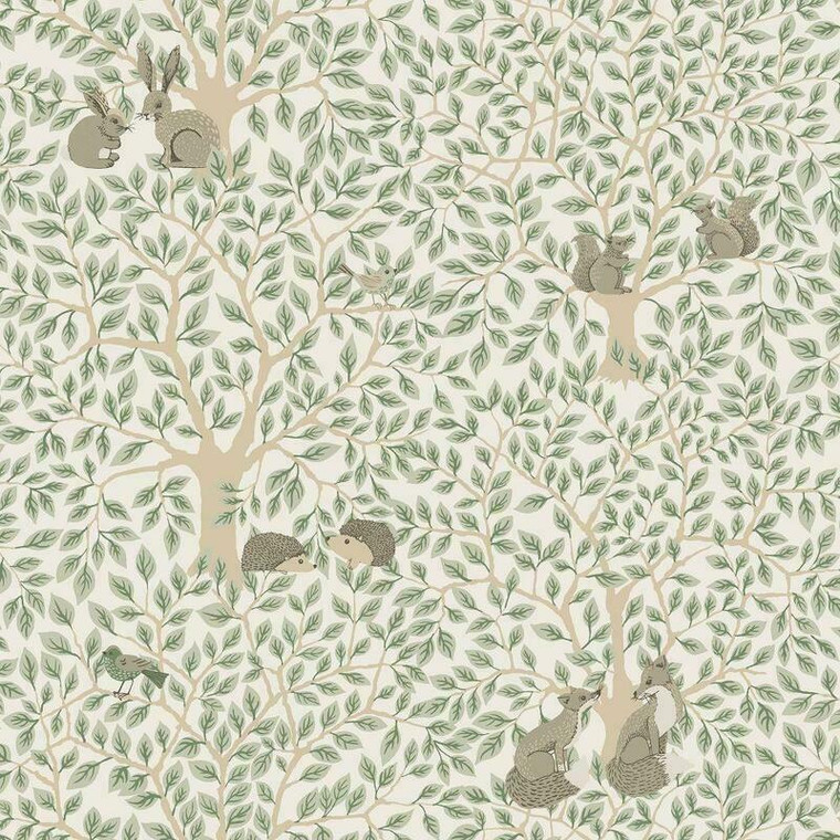 44111 - Apelviken2 Forest Animals White Green Galerie Wallpaper