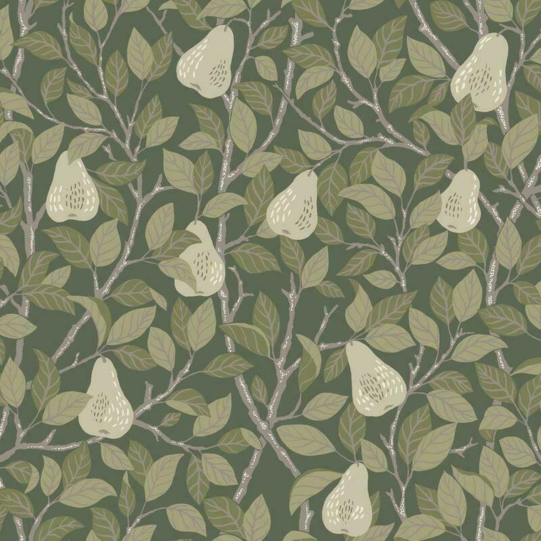S13105 - Sommarang Leaves and Pears Green Galerie Wallpaper