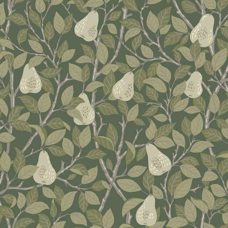 Galerie S13105 - Sommarang Leaves and Pears Green Galerie Wallpaper roll - luxury design for UK feature walls