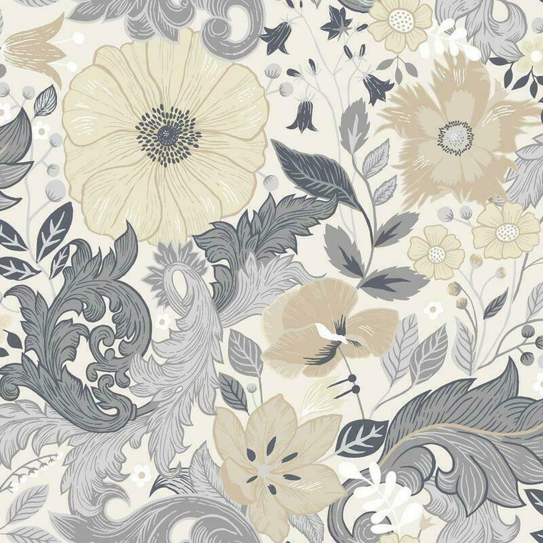 Galerie S13106 - Sommarang Scandinavian Bloom White Galerie Wallpaper roll - luxury design for UK feature walls
