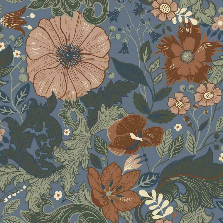 S13108 - Sommarang Scandinavian Bloom Blue Galerie Wallpaper