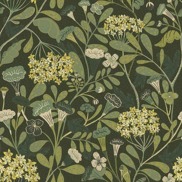 Galerie S55022 - Sommarang Abstract Flora Dark Green Galerie Wallpaper roll - luxury design for UK feature walls