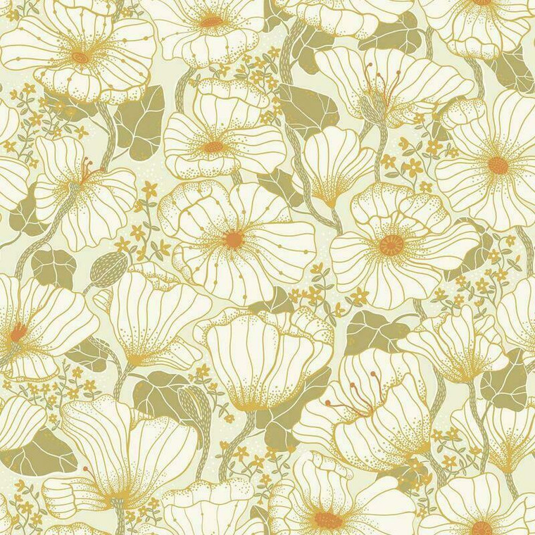 S65111 - Sommarang Retro Poppy Gold Galerie Wallpaper