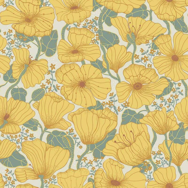 S65112 - Sommarang Poppies Yellow Galerie Wallpaper