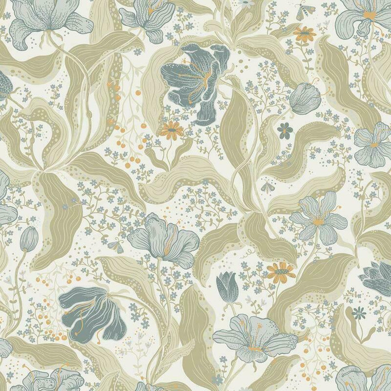 Galerie S65115 - Sommarang Tulips Blue Galerie Wallpaper roll - luxury design for UK feature walls