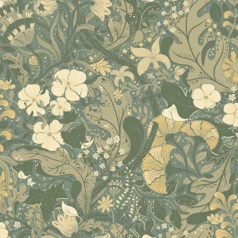 S83104 - Sommarang Swedish Flowers Leaves Grey Galerie Wallpaper