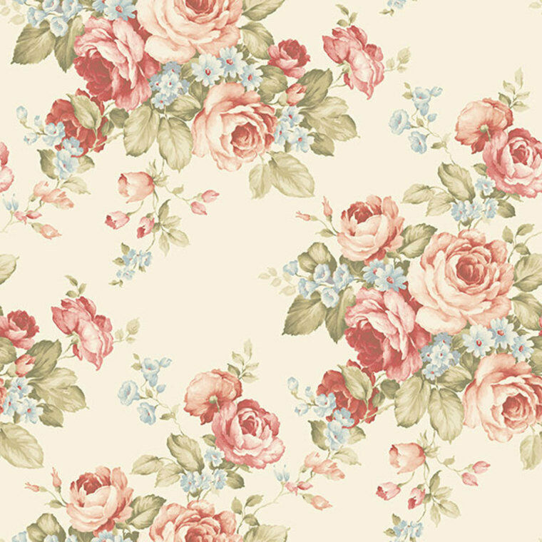Galerie AB27614 - Abby Rose 4 Floral Roses Cream Pink Blue Olive Green Galerie Wallpaper roll - luxury design for UK feature walls