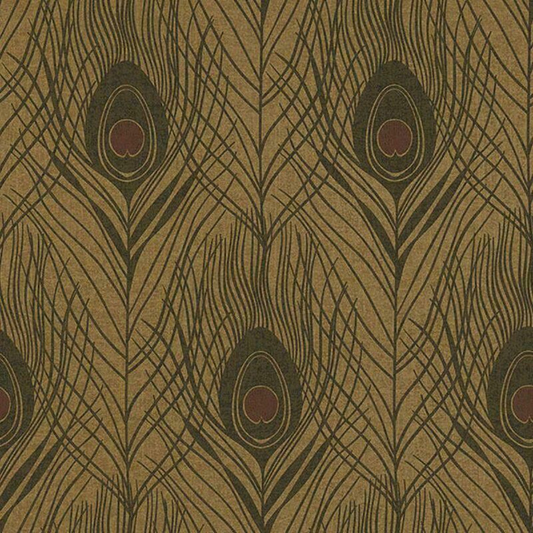 AC60010 - Absolutely Chic Peacock Feather Motif Brown Black Galerie Wallpaper