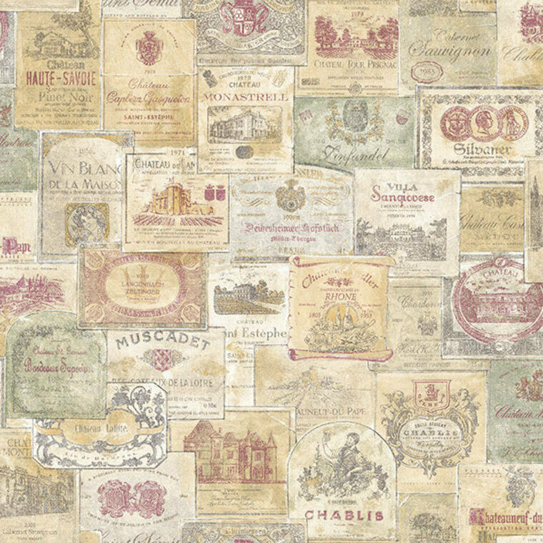 G56173 - Nostalgie Wine Labels Beige Galerie Wallpaper