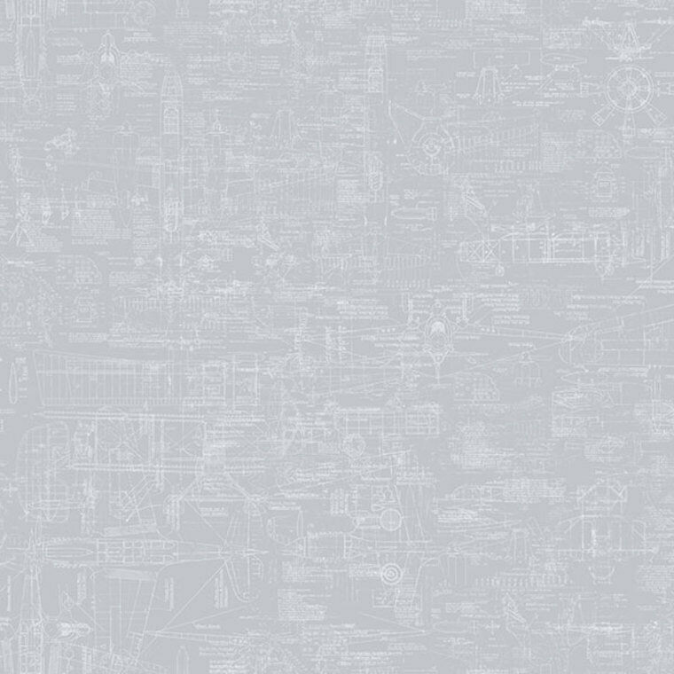 G56209 - Nostalgie Blueprint Silver Grey Galerie Wallpaper