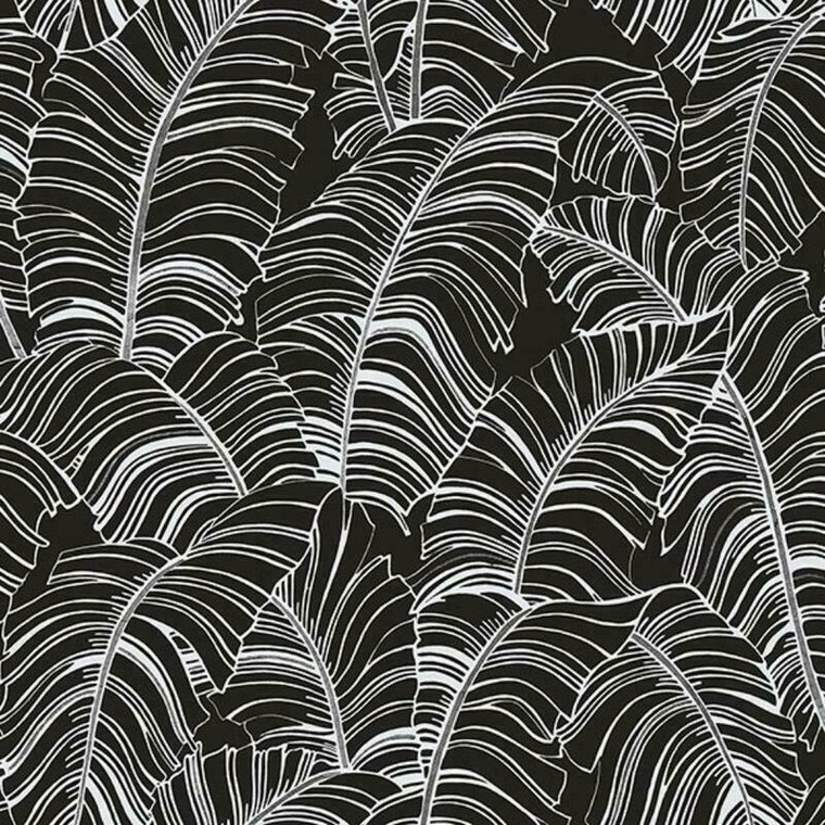 Galerie G78297 - Bazaar Palm Leaves Black + White Galerie Wallpaper roll - luxury design for UK feature walls