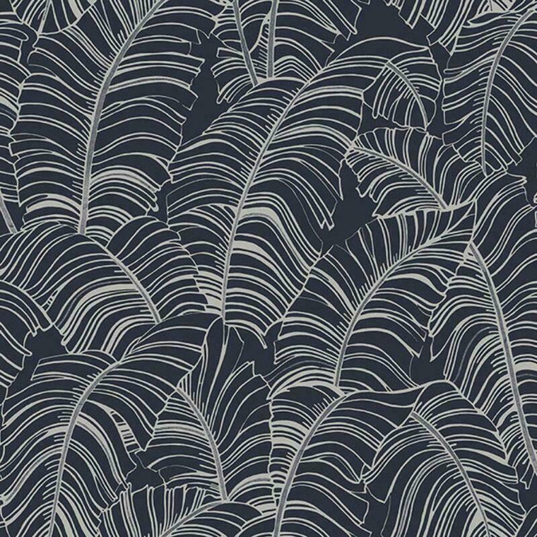 G78299 - Bazaar Palm Leaves Navy Silver Galerie Wallpaper