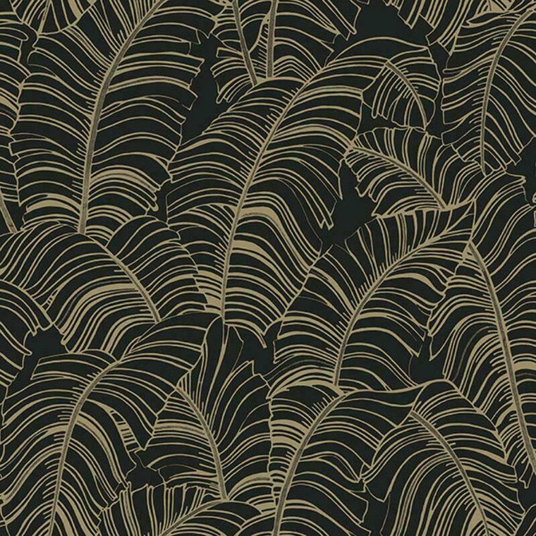 Galerie G78301 - Bazaar Palm Leaves Black, light ochre Galerie Wallpaper roll - luxury design for UK feature walls