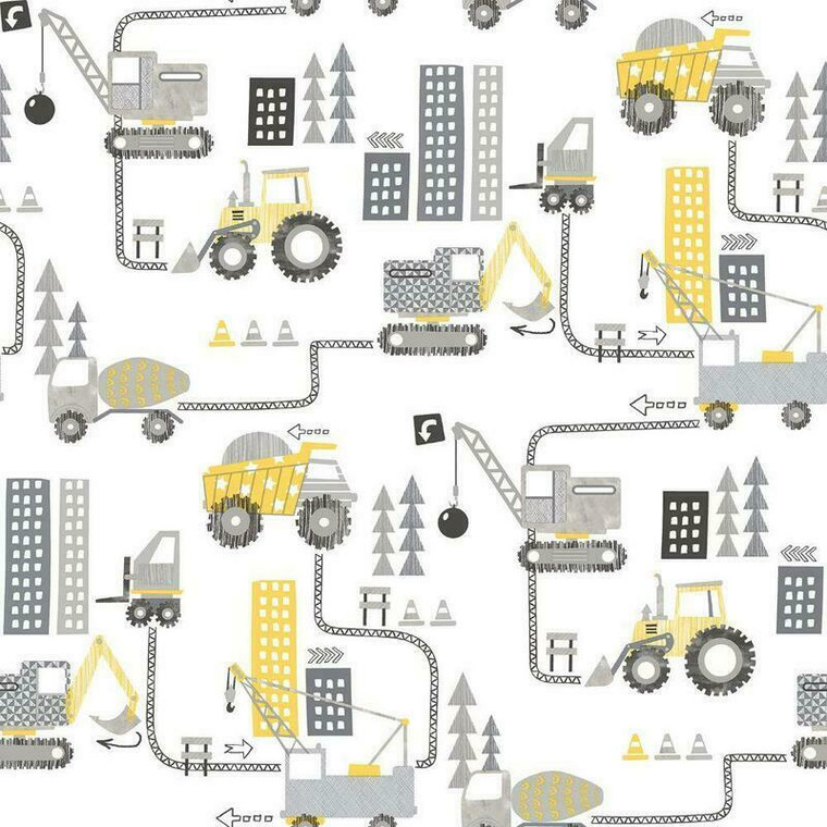 Galerie G78362 - Tiny Tots 2 Construction Yellow Greige Galerie Wallpaper roll - luxury design for UK feature walls
