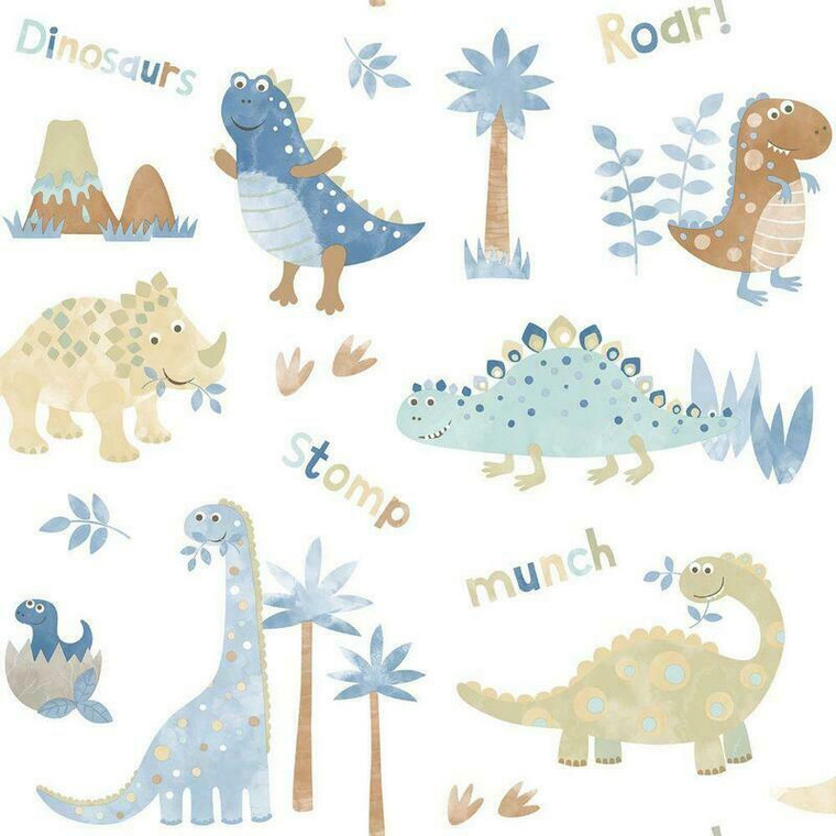 Galerie G78363 - Tiny Tots 2 Dinosaurs Blue Beige Galerie Wallpaper roll - luxury design for UK feature walls