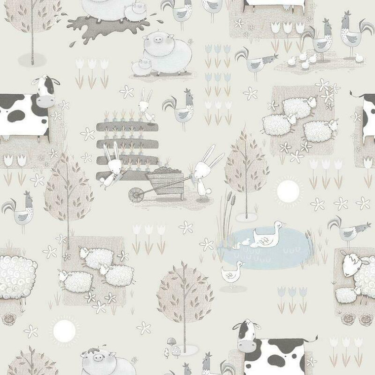 Galerie G78375 - Tiny Tots 2 Farmland Greige Galerie Wallpaper roll - luxury design for UK feature walls