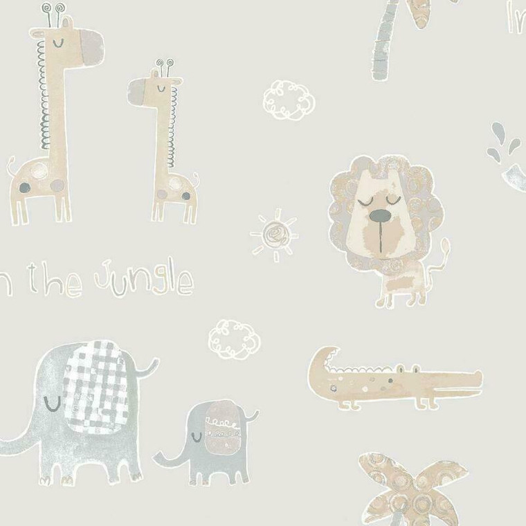 Galerie G78379 - Tiny Tots 2 Jungle Friends Greige Tan Galerie Wallpaper roll - luxury design for UK feature walls