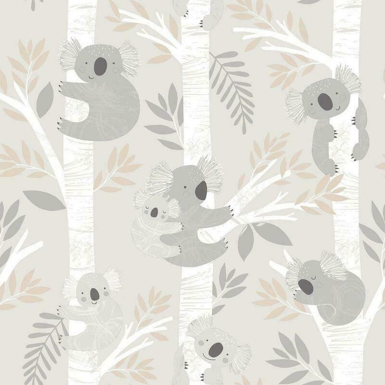 G78385 - Tiny Tots 2 Koalas Greige Tan Glitter Galerie Wallpaper