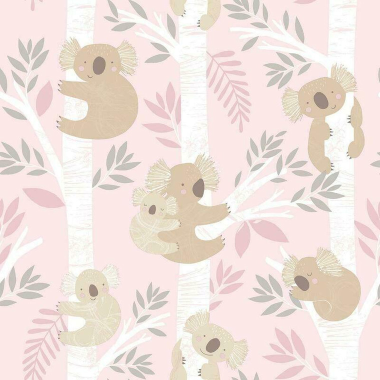 G78387 - Tiny Tots 2 Koalas Pink Grey Glitter Galerie Wallpaper