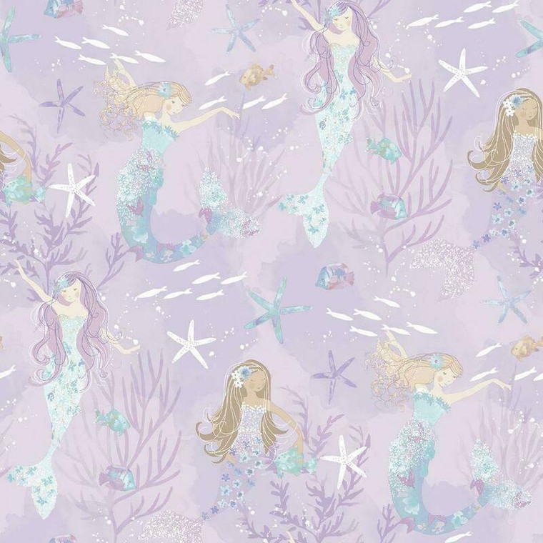 Galerie G78391 - Tiny Tots 2 Mermaids Purple Turquoise Glitter Galerie Wallpaper roll - luxury design for UK feature walls