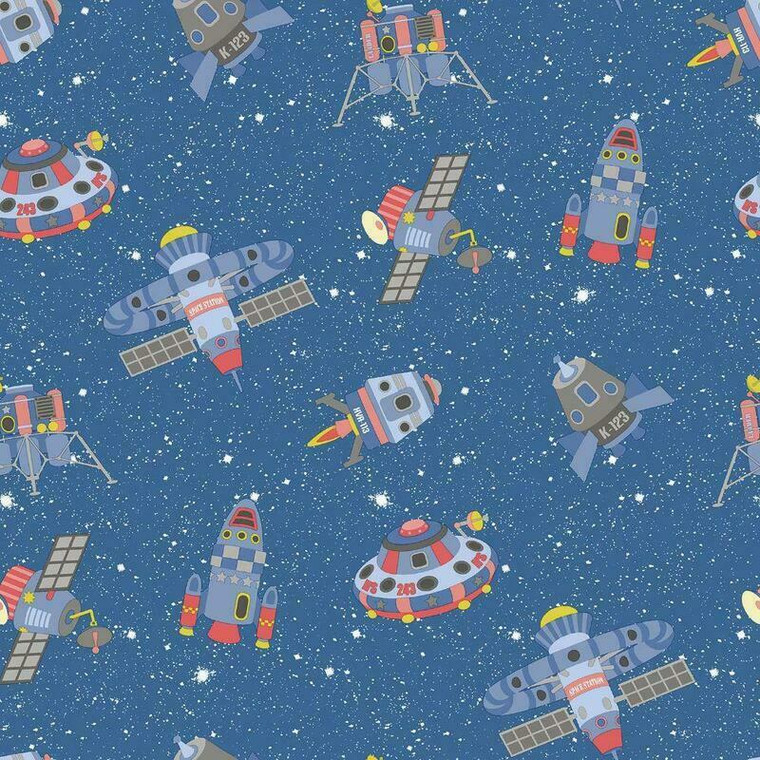 G78411 - Tiny Tots 2 Spaceships Rockets Cobalt Galerie Wallpaper