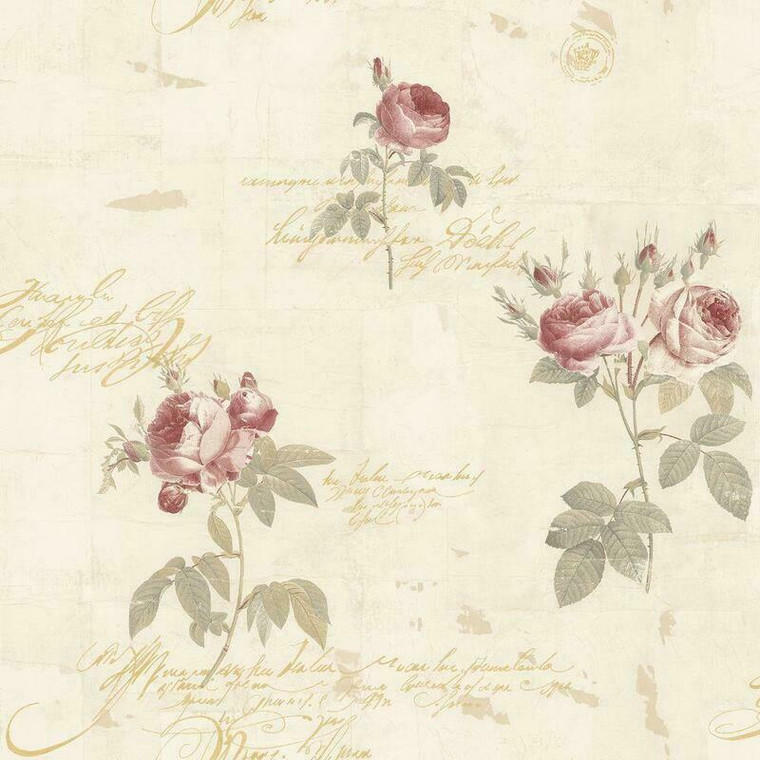 Galerie CG28860 - Rose Garden Roses Calligraphy Beige Galerie Wallpaper roll - luxury design for UK feature walls