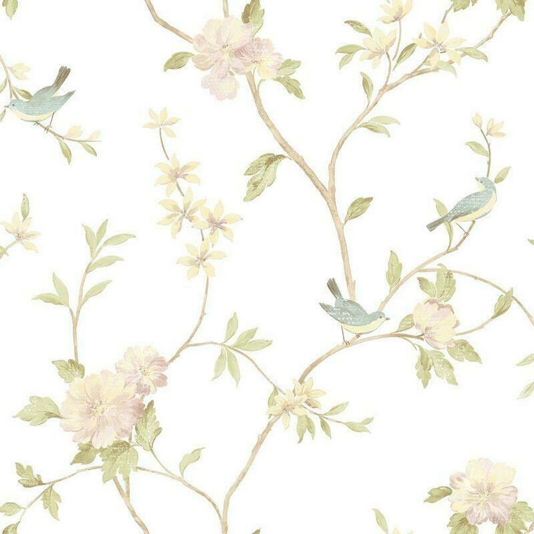 Galerie HM26326 - Rose Garden Trees Birds Yellow Gold Galerie Wallpaper roll - luxury design for UK feature walls