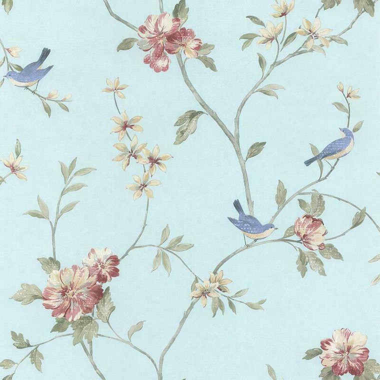 Galerie HM26329 - Rose Garden Trees Birds Blue Galerie Wallpaper roll - luxury design for UK feature walls