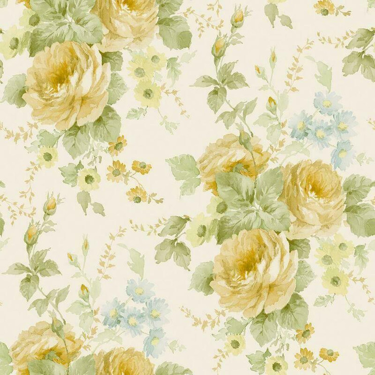 Galerie RG35724 - Rose Garden Trailing Roses Yellow Gold Galerie Wallpaper roll - luxury design for UK feature walls