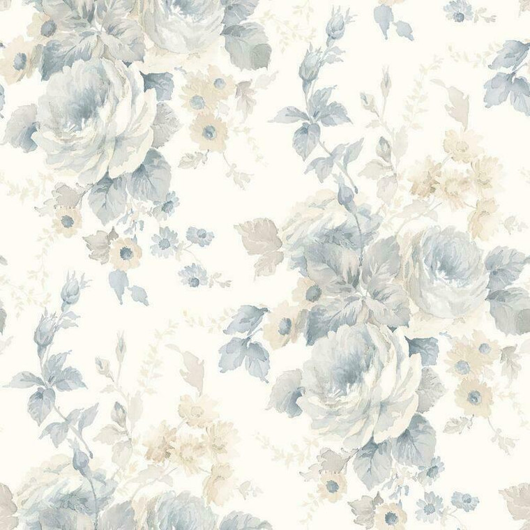 Galerie RG35727 - Rose Garden Trailing Roses Blue Galerie Wallpaper roll - luxury design for UK feature walls