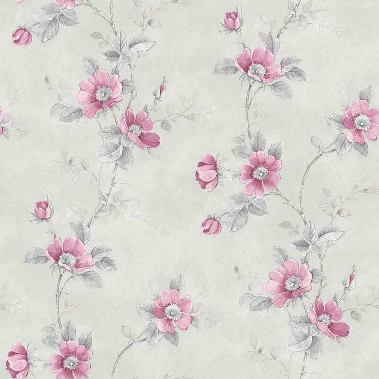 Galerie RG35733 - Rose Garden Vine Roses Silver Grey Galerie Wallpaper roll - luxury design for UK feature walls
