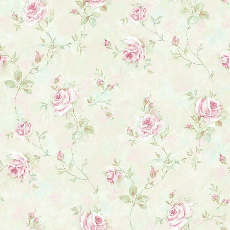 Galerie RG35740 - Rose Garden Vine Roses Green Galerie Wallpaper roll - luxury design for UK feature walls