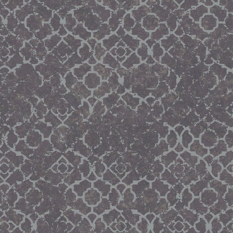 Galerie DWP0246-01 - Emporium Quatrefoil Trellis Purple and Silver Galerie Wallpaper roll - luxury design for UK feature walls
