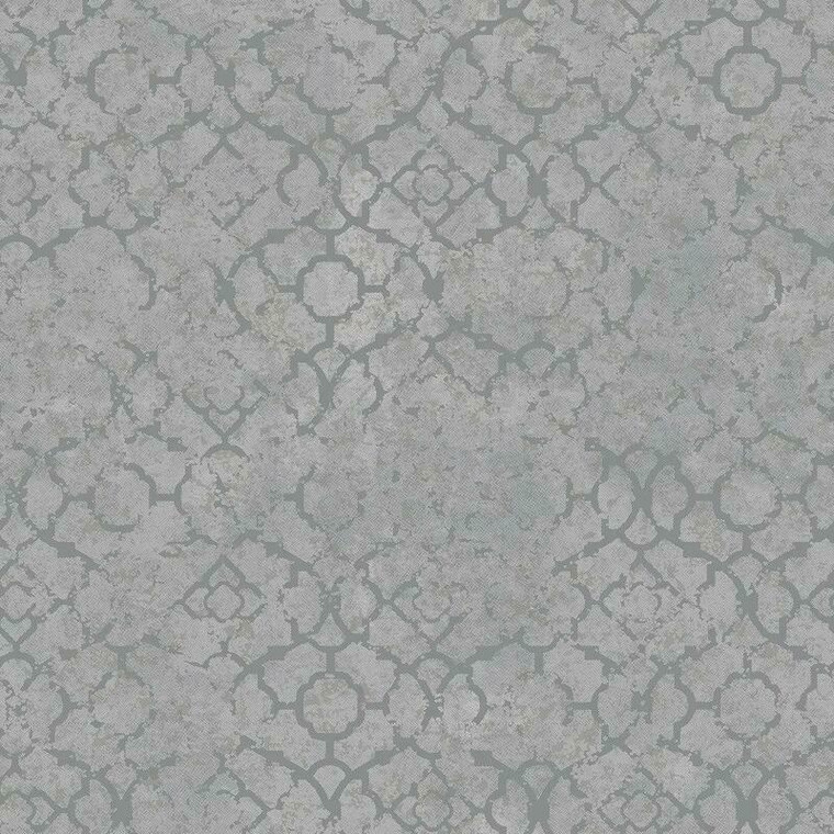 DWP0246-03 - Emporium Distressed Quatrefoil Trellis Silver Galerie Wallpaper