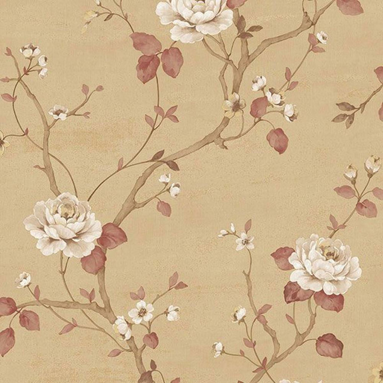 G67604 - Palazzo Floral Cream Burgundy Sand Galerie Wallpaper