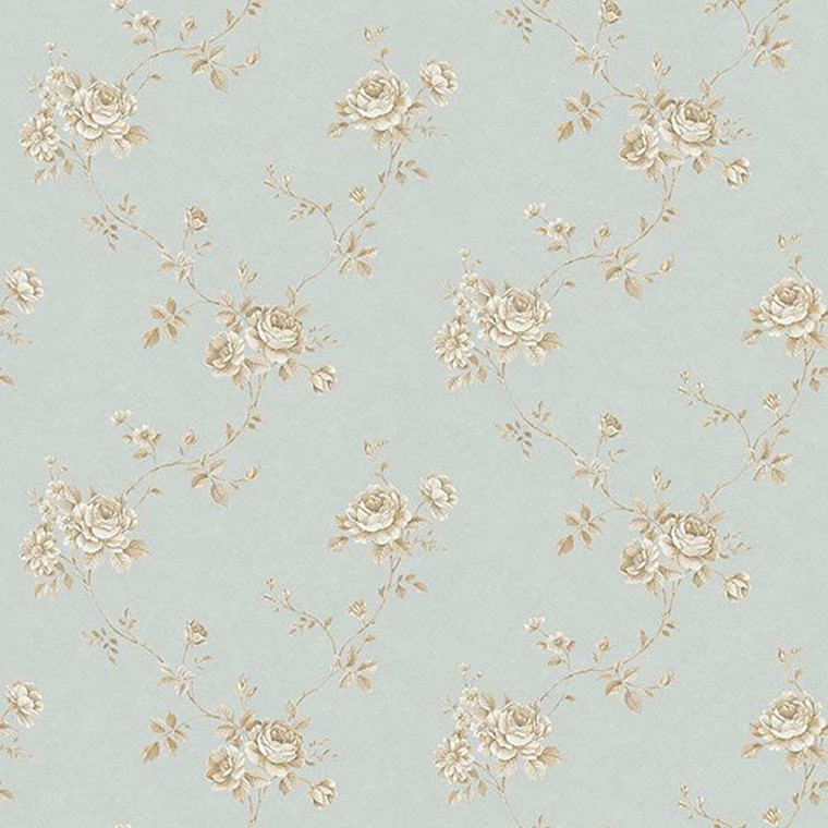 G67632 - Palazzo Floral Trail Duck Egg Gold Galerie Wallpaper