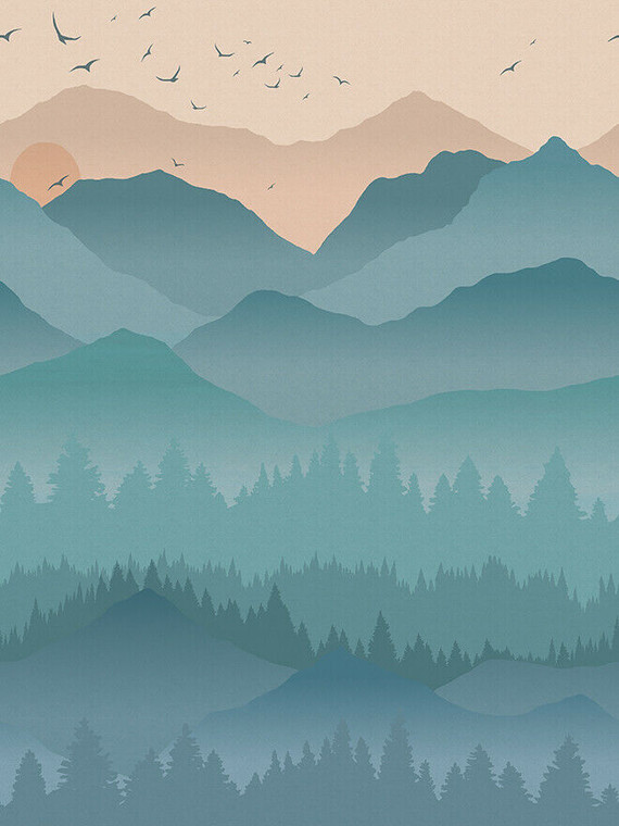 99359 - Cascading Gardens Mountain Mural Multi Holden Wallpaper