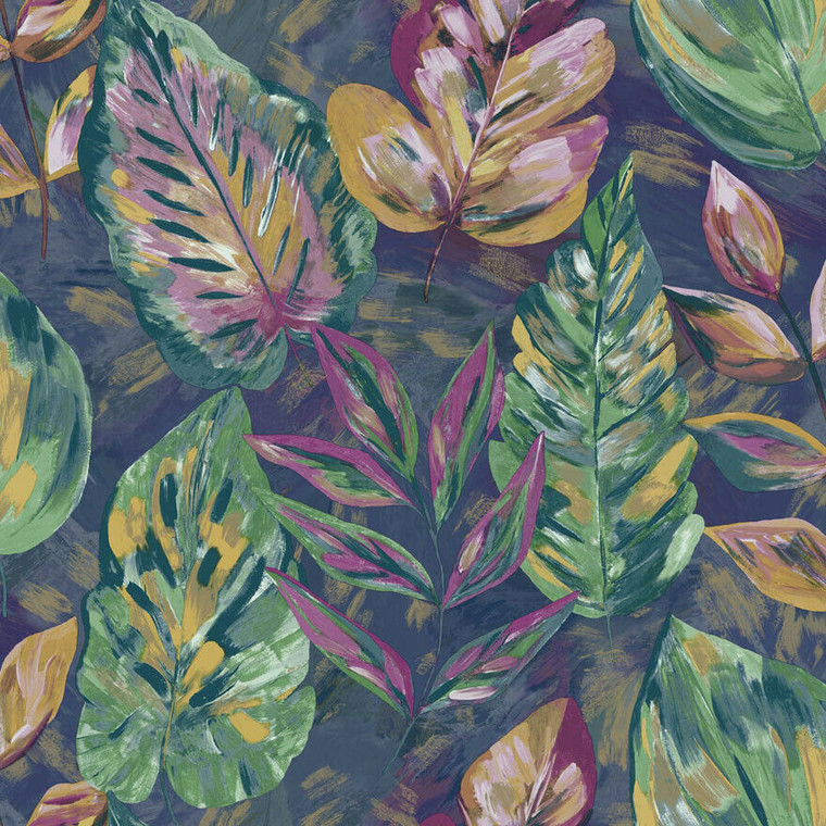 36112 - Patagonia Painterly Leaf Navy Pink Holden Wallpaper