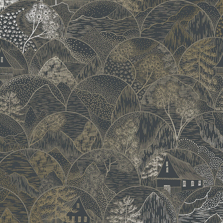 65881 - Alchemy Scalloped Oriental Charcoal Holden Wallpaper