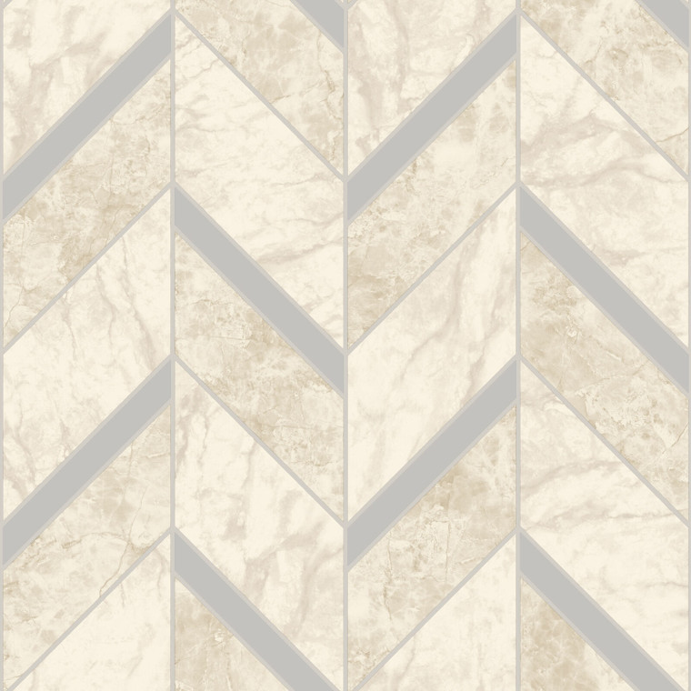 89341 - Tiling on a Roll Chevron Tile Cream Silver Holden Wallpaper