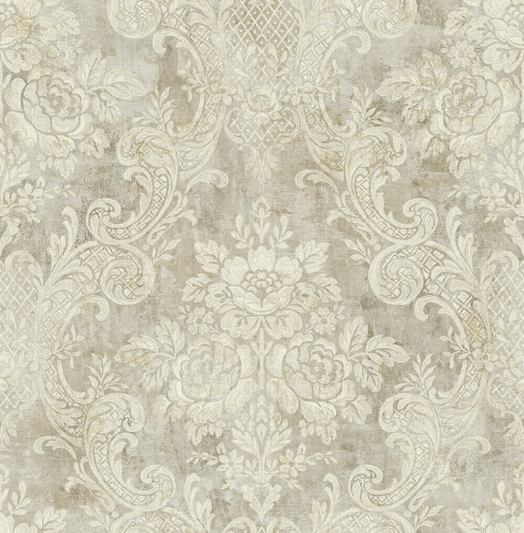 NH22007 - Brockhall Floral damask Taupe SJ Dixons Wallpaper