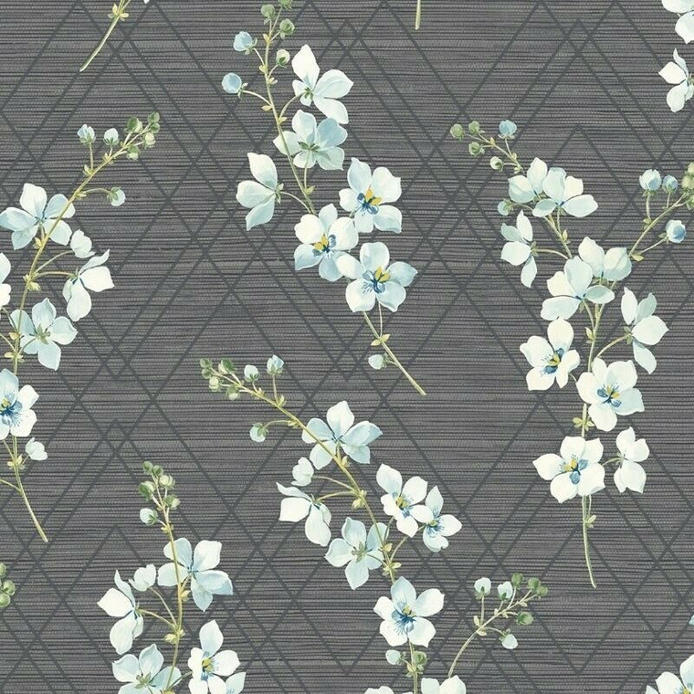 NH50200 - Stonyhurst Floral Stems Blue SJ Dixons Wallpaper