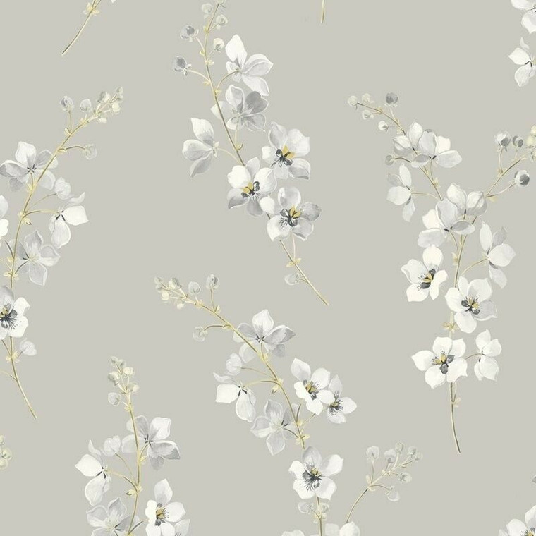 NH50208 - Stonyhurst Floral Stems Silver SJ Dixons Wallpaper